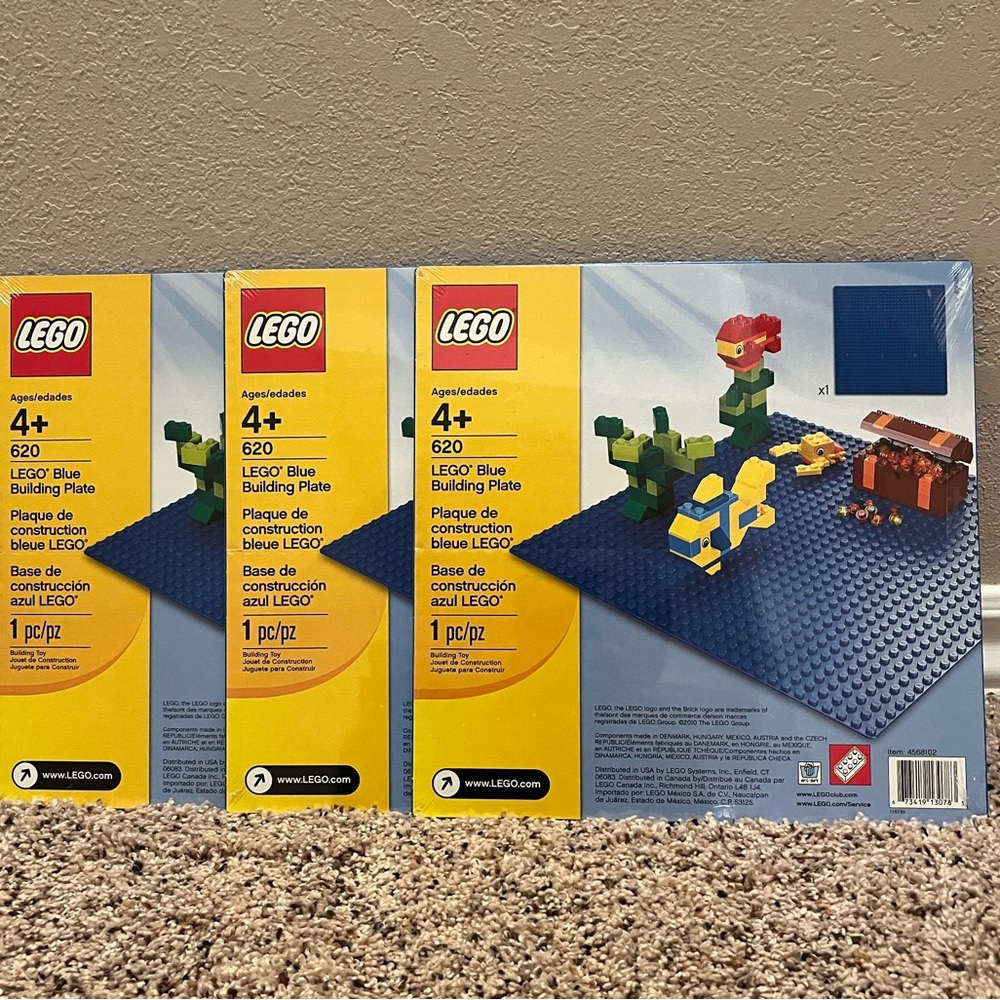 Lego Blue Building Plate 620 - Set of 3